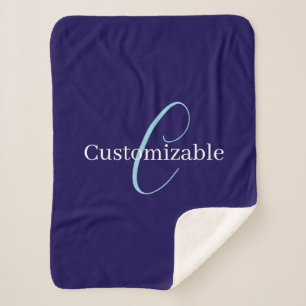 Editable Cursive Script Monogram Purplish Blue Sherpa Blanket