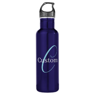 Editable Cursive Script Monogram Purplish Blue Stainless Steel Water Bottle