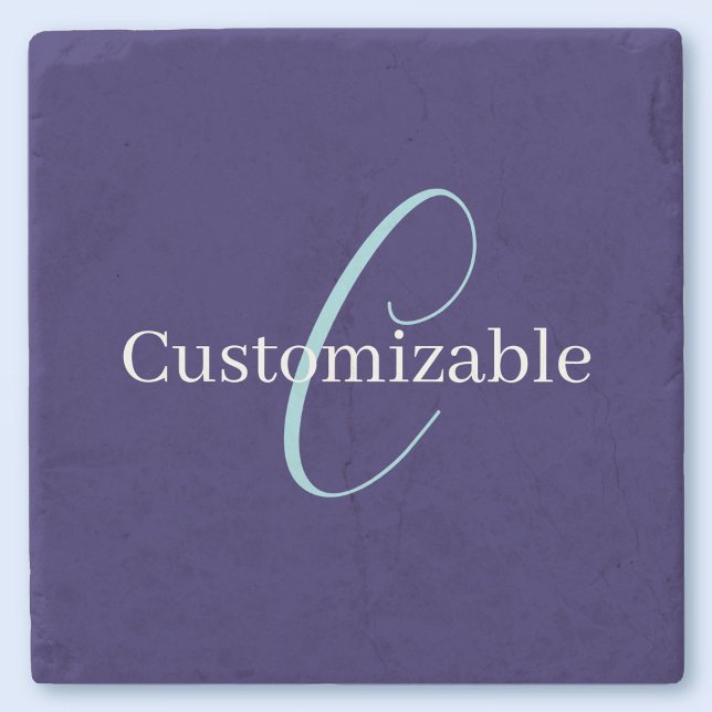 Editable Cursive Script Monogram Purplish Blue Stone Coaster (Creator Uploaded)