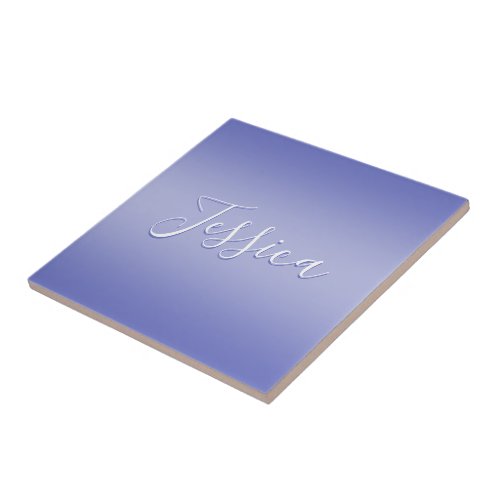 Editable Cursive Script  White  Purple Violet Ceramic Tile