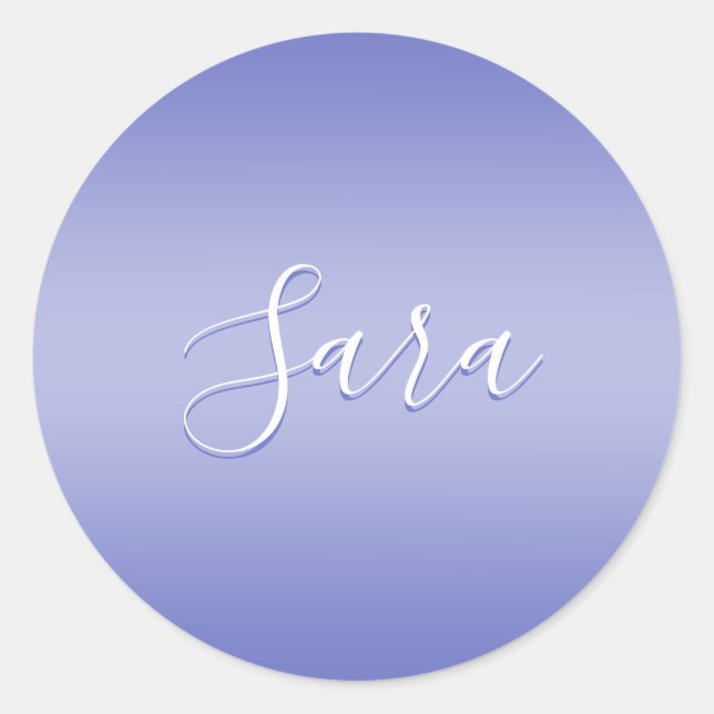 Editable Cursive Script | White & Purple Violet Classic Round Sticker (Front)