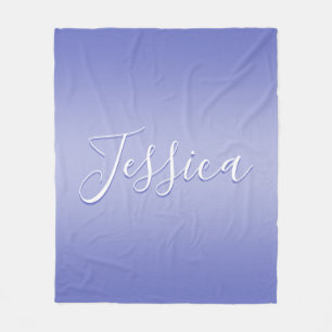 Editable Cursive Script White & Purple Violet Fleece Blanket