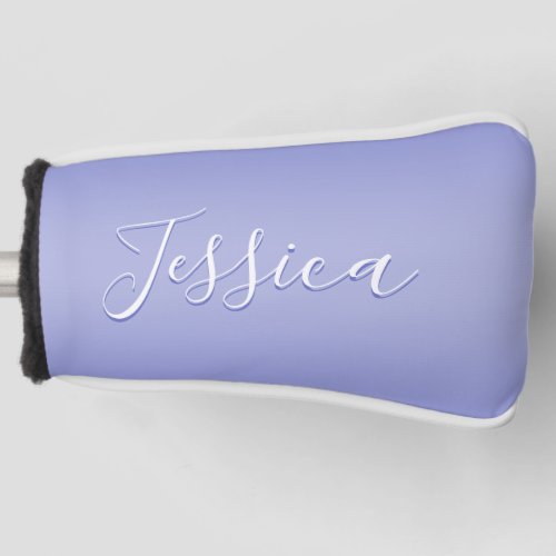 Editable Cursive Script  White  Purple Violet Golf Head Cover