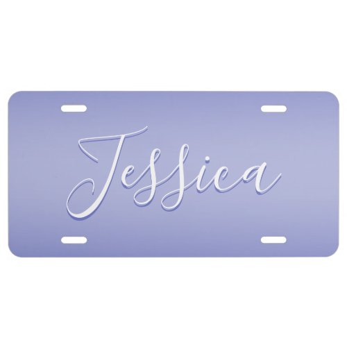 Editable Cursive Script  White  Purple Violet License Plate