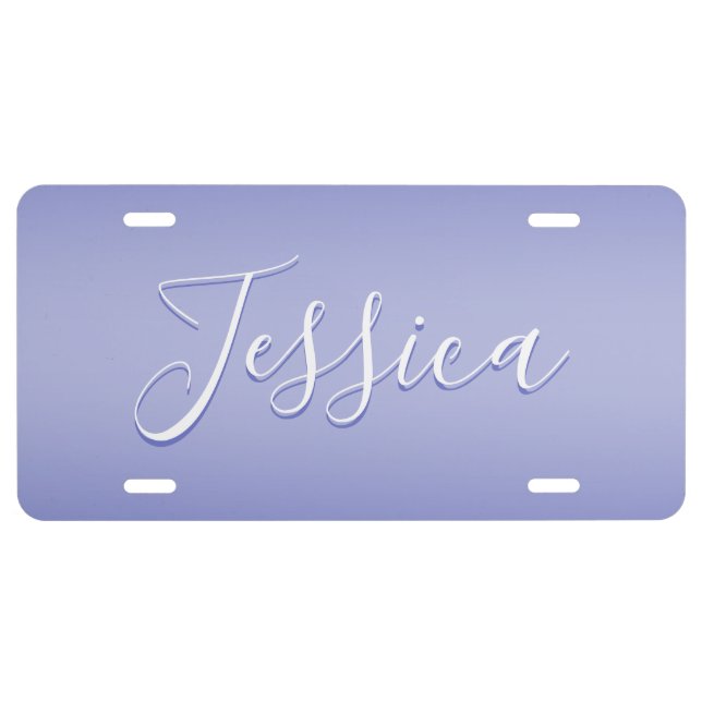 Editable Cursive Script | White & Purple Violet License Plate (Front)