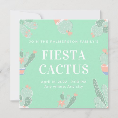 Editable Custom Fiesta Cactus Succulent Invitation