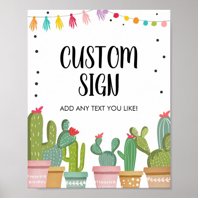 Editable Custom Fiesta Cactus Succulent Table Sign (Front)