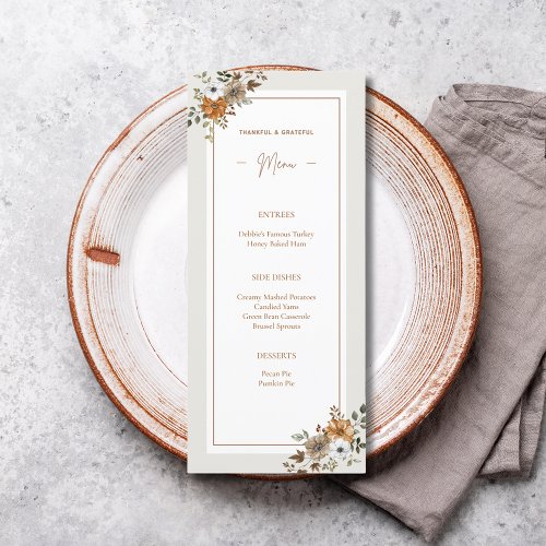 Editable Custom Floral Thanksgiving Menu Template