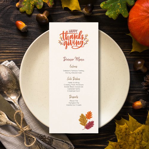 Editable Custom Leaf Thanksgiving Menu Template