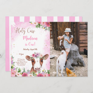 Editable Cute Cow Birthday Photo Invitation