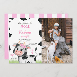 Editable Cute Cow Birthday Photo Invitation