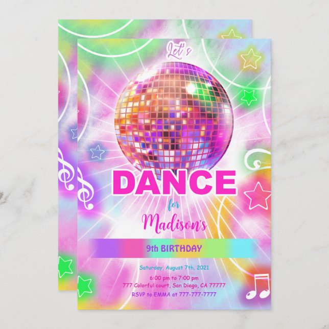 Editable Cute Dance Birthday Invitation (Front/Back)