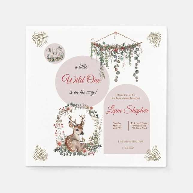Editable Cute Deer Woodland Theme Baby Shower  Napkins (Front)