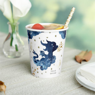 Editable Cute Dragon Birthday Paper Cups