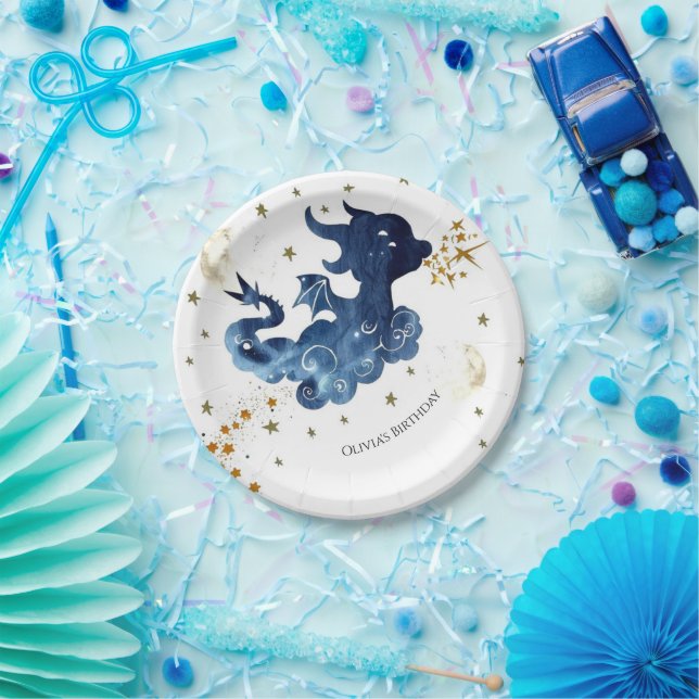 Editable Cute Dragon Birthday Paper Plates (Party)