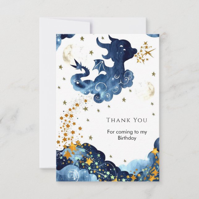 Editable Cute Dragon Birthday Thank You Card (Front)