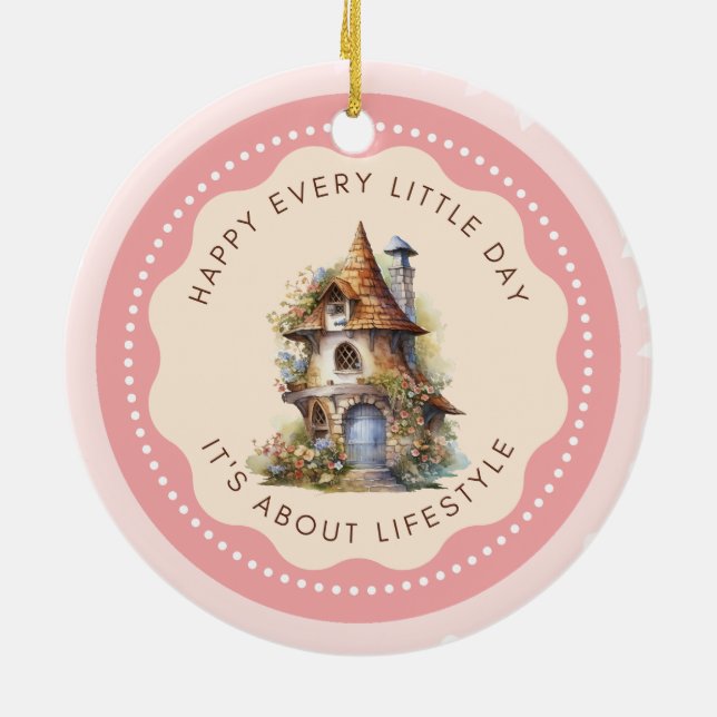 Editable Cute Fairy House Home Sweet Home Ceramic Ornament (Back)