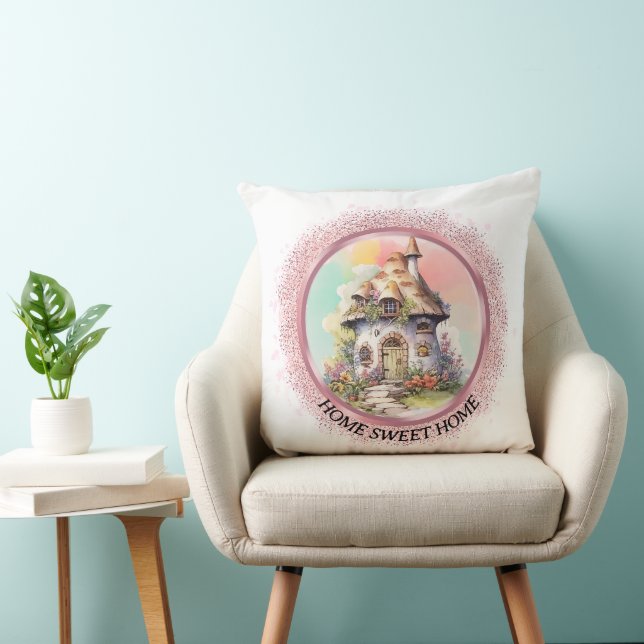 Editable Cute Fairy House  Throw Pillow (Chair)