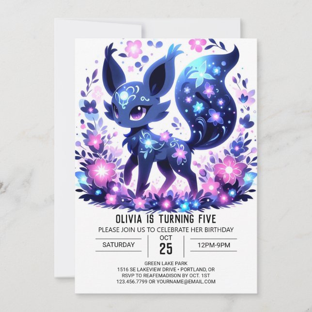 Editable Cute Fox Digital Birthday Invitation (Front)