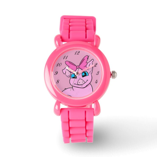 Editable Cute Girl Pig Pink Watch (Front)