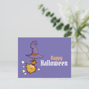 Editable Cute Halloween Broom Postcard