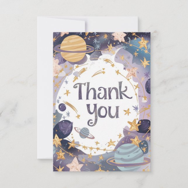 Editable Cute Starry Celestial Thank You Card (Front)