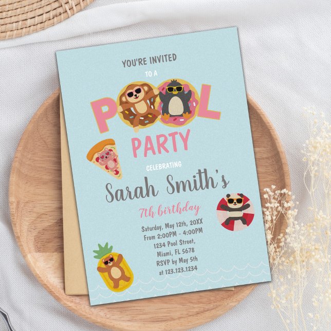 Editable Cute Summer Swim Party Invite for Kids (Monkey Pool Birthday Invitations)