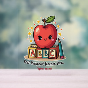 Editable Cute Teacher Apple Design Acrylic Sign