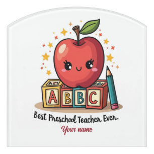 Editable Cute Teacher Apple Design Door Sign
