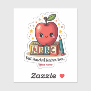 Editable Cute Teacher Apple Design Sticker