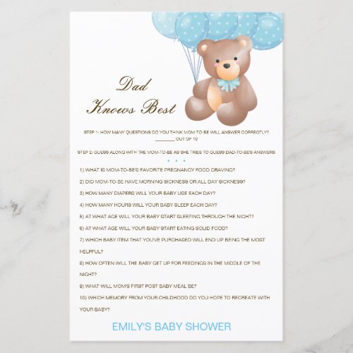 Editable Dad Knows Best Baby Shower Game