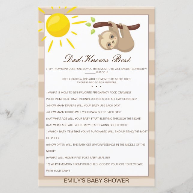 Editable Dad Knows Best Baby Shower Game (Front)
