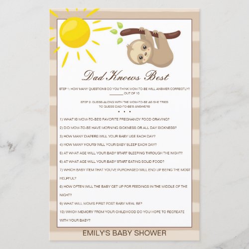 Editable Dad Knows Best Baby Shower Game