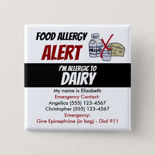 Editable Dairy Food Allergy Alert Warning Button