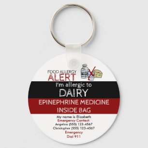 Editable Dairy Food Allergy and Medicine Alert Tag Keychain