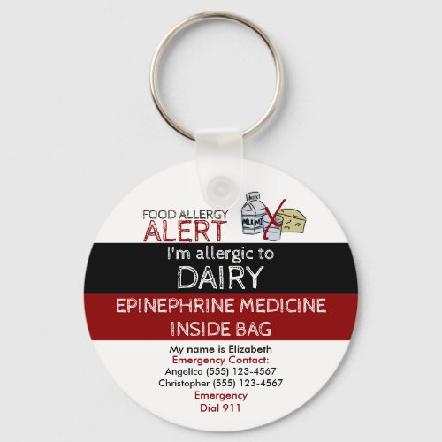 Editable Dairy Food Allergy and Medicine Alert Tag Keychain