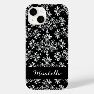 Editable Daisy Damask White on Black iPhone Case