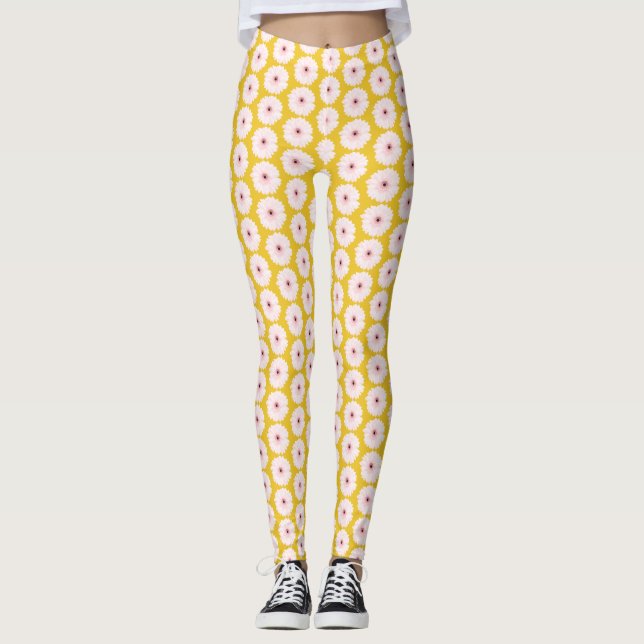 Editable Daisy Pattern on Golden Athletic Leggings (Front)
