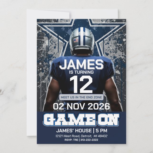 Editable Dallas Football Ticket Birthday Invite (Front)