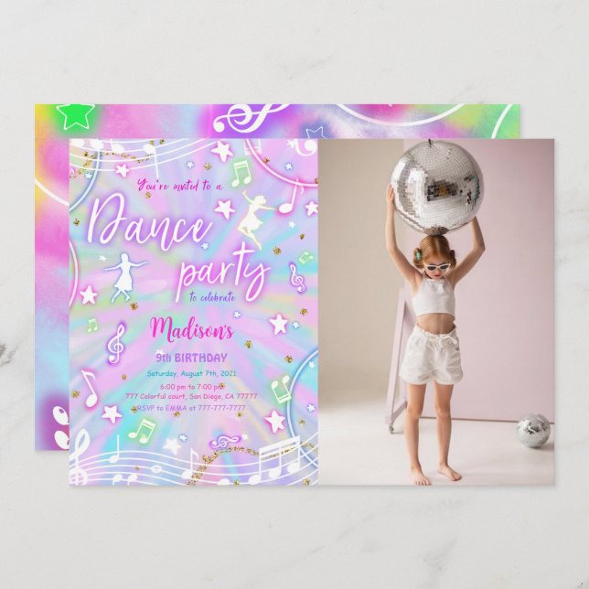 Editable Dance Birthday Photo Invitation (Front/Back)