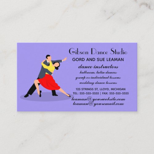Editable Dancing Couple Dance Studio Lessons Business Card