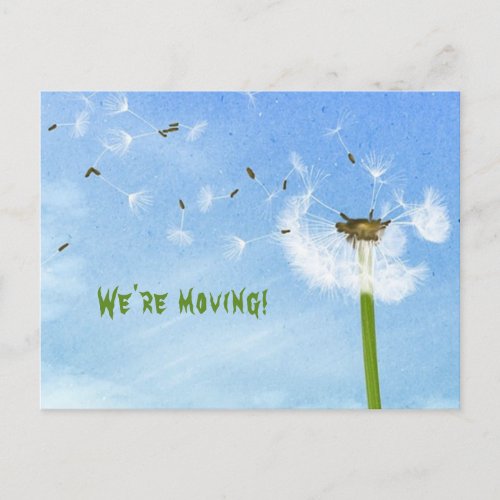 Editable Dandelion Seeds in the Wind Moving Notice Postcard