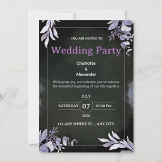 Editable Dark Botanical Wedding Invitation