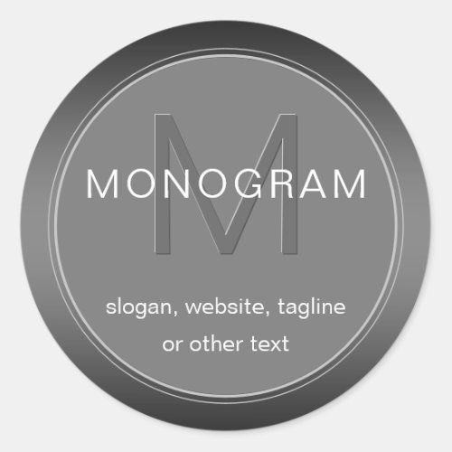 Editable Dark Grey Monogram Design Classic Round Sticker