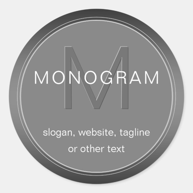 Editable Dark Grey Monogram Design Classic Round Sticker (Front)