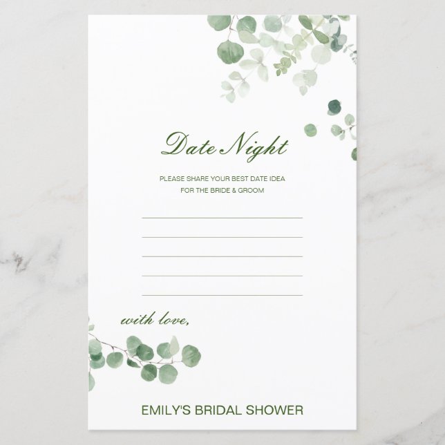 Editable Date Night Card Bridal Shower Game (Front)