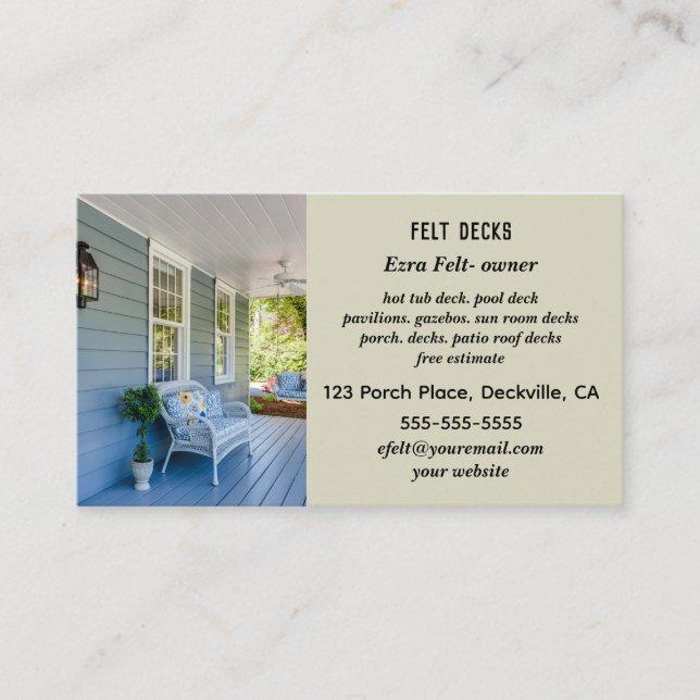 Editable Deck Porch Patio Business Card (Front)