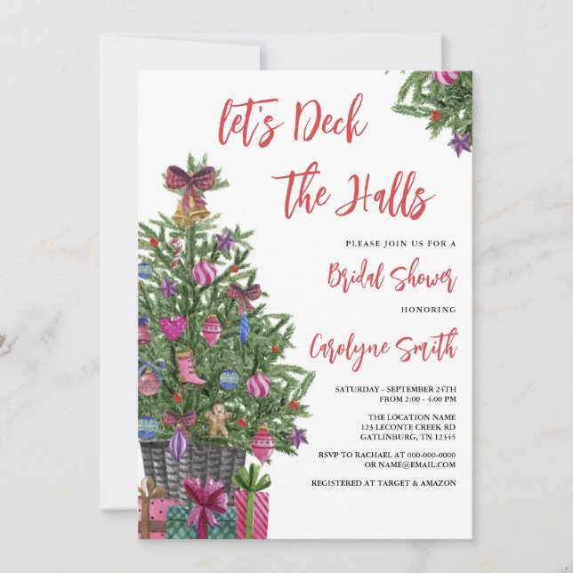 Editable Deck the Halls Christmas Bridal Shower Invitation (Front)