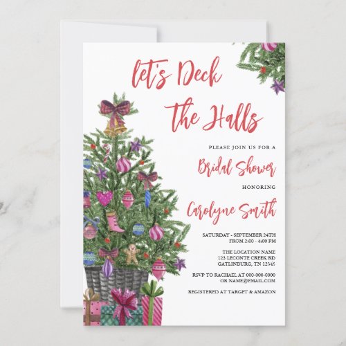 Editable Deck the Halls Christmas Bridal Shower Invitation