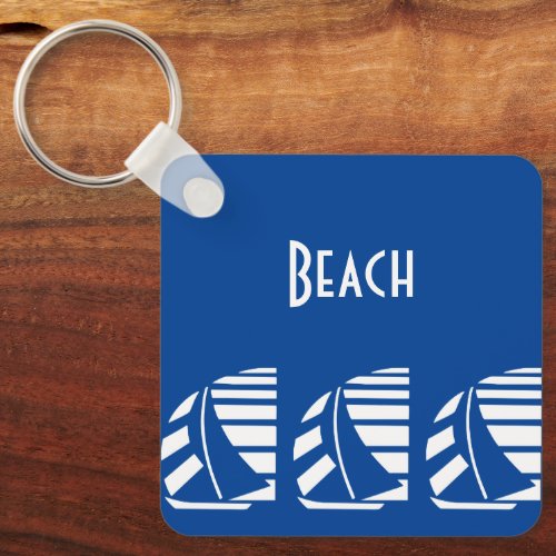 Editable Deco Letters Blue White Sailboat Keychain